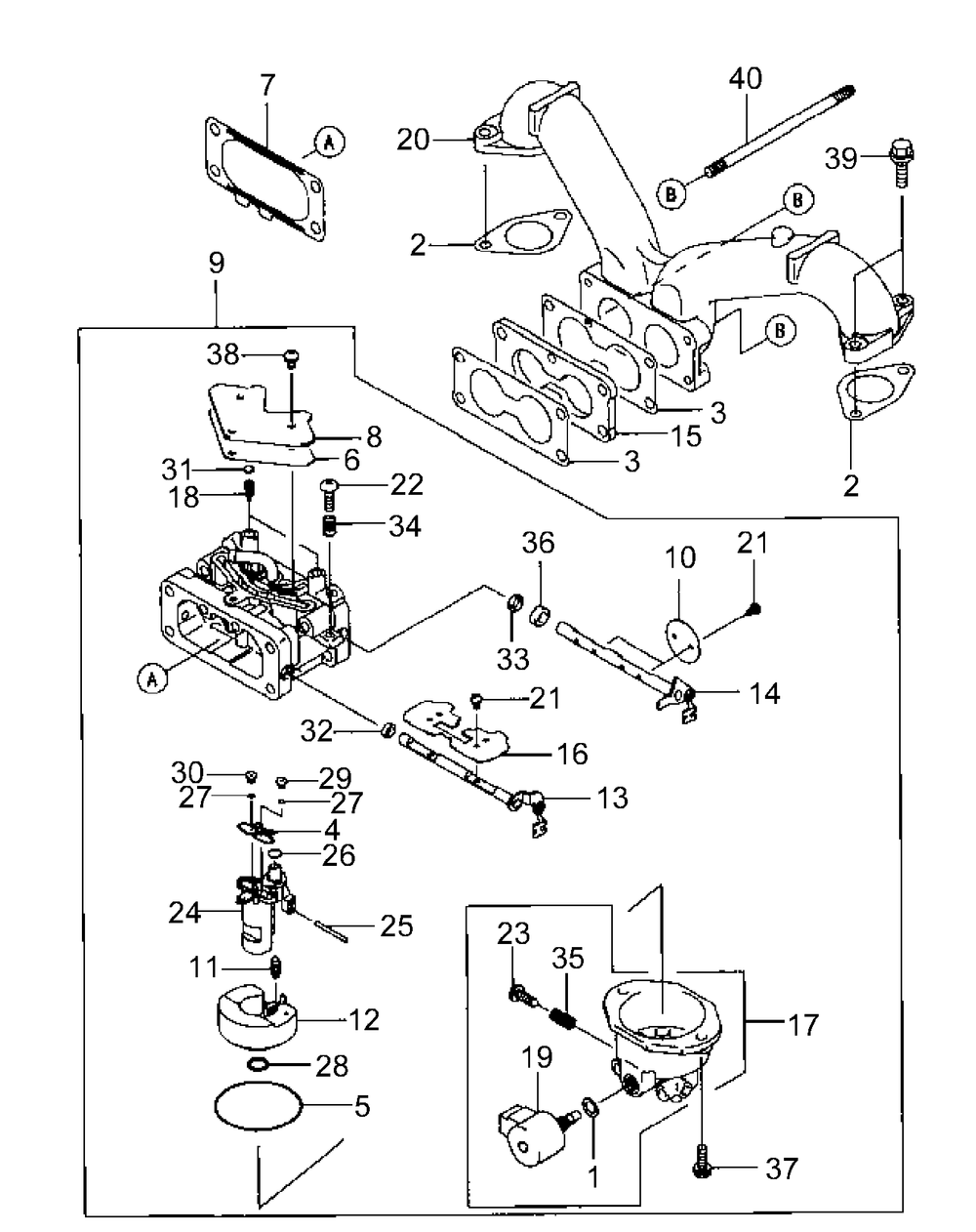 Fh680v-Bs29 Carburetor Diagram and Parts List for M54-KW 53BB5DBW750-23-HP Cub Cadet Lawn Tractor